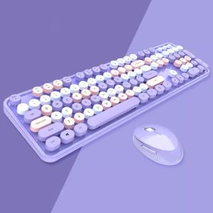 MOFII Sweet Wireless Cute Lovely Keyboard Mouse Set with round keycaps for Laptop Computer PC gaming Office Home use