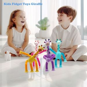 XUECHUANGYING Suction Cup Light-Up Giraffe Toy Stretchable Telescopic Giraffe Pop Tubes Enhancing Skills Light-Up Educational Deformation Animal Kids Motor Skills