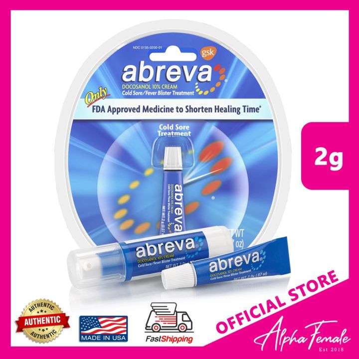 Abreva Docosanol 10 Cream Tube Oral Herpes Cold Sore or Fever Blister