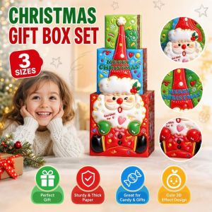 Christmas Decorative Gift Box Set 3pcs 3D Tree Candy Holder Party Table Display Thick Paper Decor