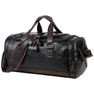 Large Sports Gym Bag Pu Leather Duffel Bag Holdall Travel Bag Weekend Overnight Bag for Men and Women (Black-40L)