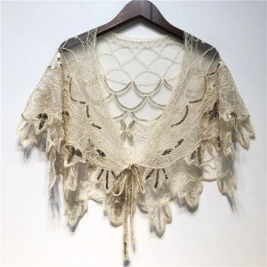 Womens Vintage 1920s Shawl Beaded Sequin Bolero Flapper Evening Cape