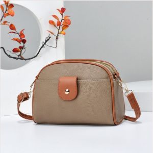 Women Color Block PU Leather Crossbody Bag Double Zipper Multi Compartment Sling Bag Casual Small Shoulder Cellphone Handbag