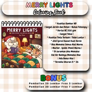 Merry Lights Christmas Coloring Book - Buku Mewarnai Mudah Dan Simple Untuk Anak Dewasa Kertas Super Tebal