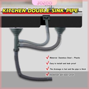 Jozoo Kitchen Double Sink Deodorant Drainer Pipe Set Vegetable Washing Bowl Basin Downcomer Accessories
