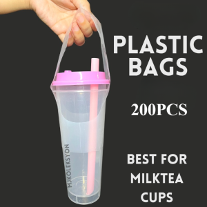 200Pcs Take Out Plastic Bag T Cup for Milktea Iced Coffee Lemonade