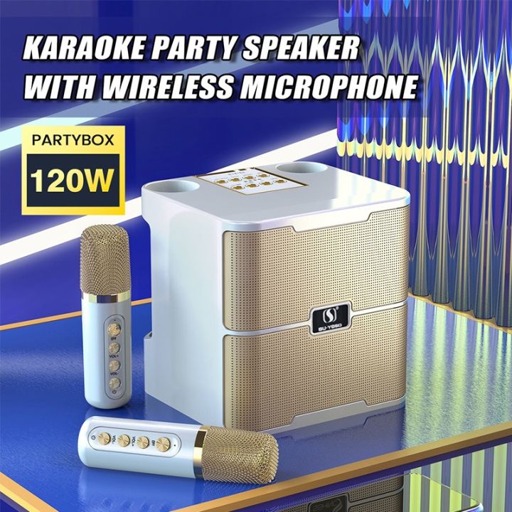 Portable Karaoke Bluetooth Speaker with 2 Wireless Microphone 120W Peak ...