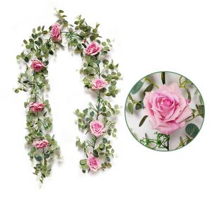 CHPERF Handmade Realistic Wedding Decoration Eucalyptus Garland Ivy Fake Plant Rose Vine Artificial Flower Home Decro Garland