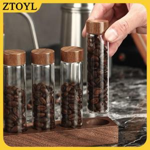 ZTOYL Hạt lưu trữ bằng gỗ kín hộp Barista công cụ Quà Tặng hạt cà phê lưu trữ container ống thủy tinh với công cụ gỗ đóng chai Ống
