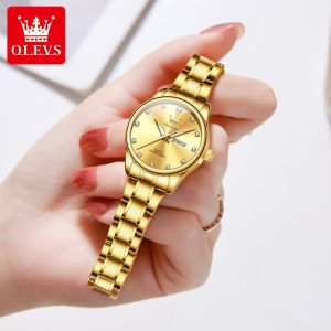 OLEVS Watch For Women Waterproof 2024 Original New Style Simple Eegance Calendar Luminous Stainless Steel Quartz Watches