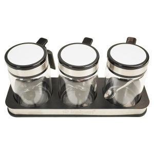 Bộ 3 Hũ Thủy Tinh Kalpen SB2 300ml Đựng Gia Vị Cao Cấp + Khay và Muỗng Inox