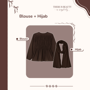 One Set Choco Kekinian | Outfit Setelan Wanita | OOTD Remaja | Blouse + Celana Knit + Hijab Pashmina - CM57N