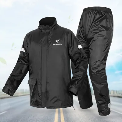 MOTOWOLF Men Motorcycle Raincoat Jacket and Pants Set Waterproof Windproof Reflective Split Rainwear With Cap and Shoe Cover Outdoor Cycling