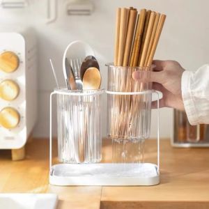 Home Signature Cutlery Storage Box Household Drain Transparent Spoon Fork Chopsticks Utensils Box