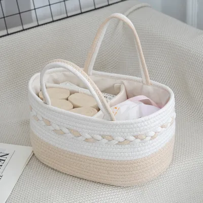 Diaper Caddy Organizer for Baby Cotton Rope Baby Gift Basket Portable Diaper Organizer for changing table Diaper Nursery Storage Organize