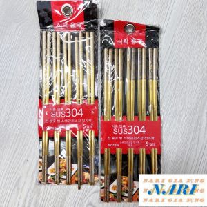 Bộ 5 đôi đũa Hàn Quốc inox 304 mạ vàng cao cấp - Đũa Inox 304 Chống Trượt HÀN QUỐC - gia dụng Nari