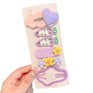 Set of 5 Lovely Cloud Theme Hair Clip For Little Girl Flower And Carrot Design Safe Plastic Barrettes Hair Accessories