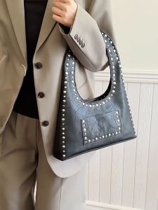 Unique Punk Styles Shoulder Bag With Rivet Decors PU Leather Armpit Bag Handbag Suitable For Parties And Music Festivals