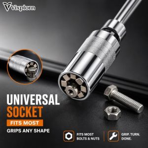 Socket Wrench Set Universal Grip Ratchet Multi Size Chrome Vanadium Steel Adjustable Tightening Tool Car Garage DIY Repair
