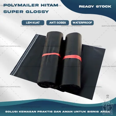 Plastik Packing Polymailer Kantong Olshop Lem isi 100 Glossy HITAM 17X30 20X30 20X40 25X35 25X35 25X40 30X40 30X50 35X50 40X50