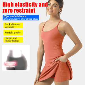 Two Piece Short Skirt Pocket Bottom Halter Dress Yoga Wear Two Piece Short Skirt Set Yoga Pants