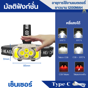 ไฟฉายคาดหัวแท้ เซ็นเซอร์ ไฟฉายแรงสูง Outdoor headlamp วิ่งเทรล/เดินป่า ไฟฉายคาดศีรษะ กระพริบหลายสี ชาร์จไฟType-C กันน้ำ