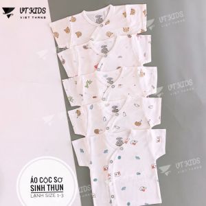 Áo Sơ Sinh Ngắn Tay Cài Lệch VT KIDS Chất thun lạnh Siêu Mềm Mát Cho Bé Trai và Bé Gái
