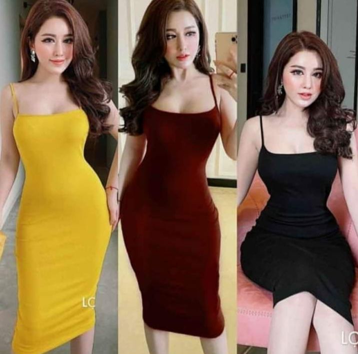 DRESS KOREAN TALI KECIL//PLAIN BODYCON CAMI DRESS SPAGETTI MIDI DRESS