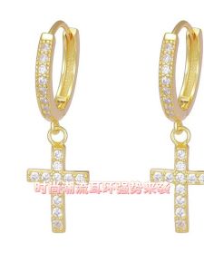European and american hot S925 Silver cross studded with diamonds fashionable earrings for men and women trendy hip-hop ear accessories