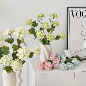 WARMIE 3 Heads Artificial Hydrangea Flowers 77cm Real Touch Silk Hydrangea Flowers Fake Floral Props Green Leaves Fake Plants Wedding Decor