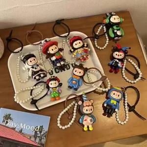 Live Room Blind New Keychain Pearl Bag Pendant Labubu Clay Handmade Phone Chain Bubble Mart #