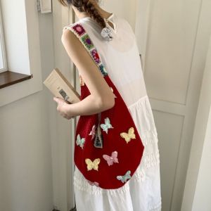 GetCoupon Large Capacity Women Shoulder Bag Butterfly Floral Crochet Boho Crossbody Bags Fashion Hollow Out Knitted Handbag