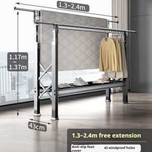 Clothes Airer Drying Rack Aluminum Alloy Clothes Hanging Rack Floor Fold Laundry Rack Foldable Outdoor Household Balcony Retractable Air a Quilt Shelf Cloth Drying Stand 晾衣架