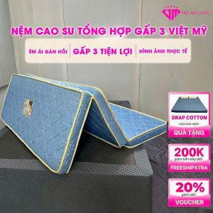 TẶNG DRAP Nệm gấp 3 xanh dương nệm cao su tổng hợp Việt Mỹ Latex đủ kích thước tặng Drap