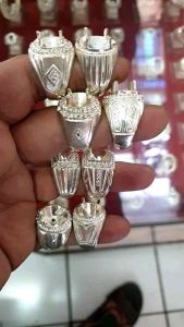 ring emban perak asli model gigi bajing berbalut zircount untuk batu akik permata batu kalimaya dll