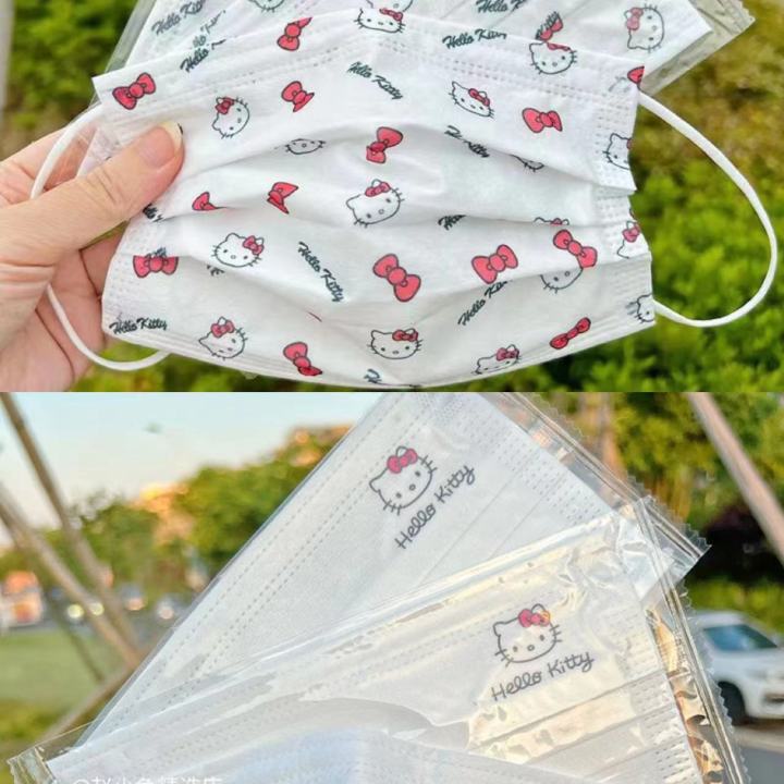 50pcs Face Mask for Adult 3ply Cute Hello Kitty White Mask Female High ...