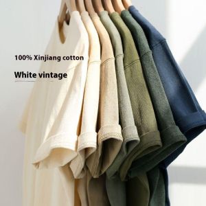 Mens Cotton Summer T-Shirt Loose Bottoming Shirt Teenage Pajamas Tops Casual Short-Sleeved T-Shirt Japanese Mens Clothing