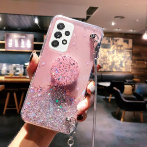 Long Sling Phone Case Samsung Galaxy A52s A22 5G A32 A52 A72 5G glitter sequins Casing with bracket Samsung A32 A52 5G starry sky design phone cover