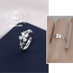 Nhẫn bạc 925 mặt hoa 4 cánh đính đá S925 FLORA QA SILVER Ring RI240501