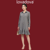 Đầm Sơ Mi Lovadova Dáng Dài Tay Dài Cổ Đức Hạ Eo Đuôi Cá Xếp Ly Vải Kate Lụa Công Sở HD0507