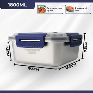 𝗨𝗥𝗕𝗔𝗡𝗛𝗢𝗠𝗘𝗦 SUS304 Stainless Steel Food Storage Box with Lid | Ideal for Freshness Picnic Meal Prep & Refrigerator Use | Leak-Proof Bento Lunch Box with Handle | Reusable Kitchenware Organizer | Odor-Free Bekas Makanan Tahan Karat(BLUE)
