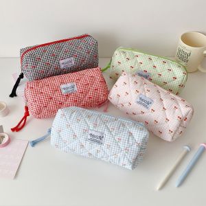 GIORGIONE Single Layer Fruit Cherry Pencil Bag Cute Design Large Capacity Korean Cherry Pencil Case Organizer School Pencil Box Cloth Plaid Pen Bag School Office