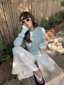 UNITY MODE Dopamine Hollow Design เสื้อตัวในขนสัตว์สิบสามบรรทัดต้นฤดูใบไม้ผลิสีดำเสื้อสเวตเตอร์ทรงสลิมสำหรับผู้หญิง