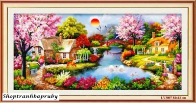[HCM]Tranh thêu chữ thập Mùa Xuân Ấm Áp LV3007 kích thước 84 x 43 cm