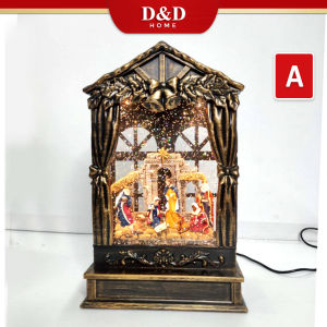 D&D Home l #040 Christmas Snow Globe Lights Nativity Scene Retro Water Spinning Glitter Festive Decoration