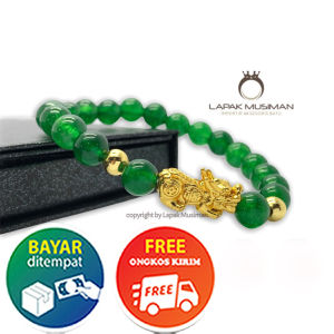 Gelang Batu Giok Hijau Asli Natural Kombinasi Pixiu