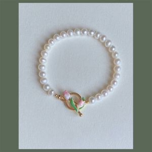 IVY Tulip Bracelet Women High-end Temperament Sweet All-match Stitching Pearl Tulips Bracelet Simple Jewelry Bracelet for Women