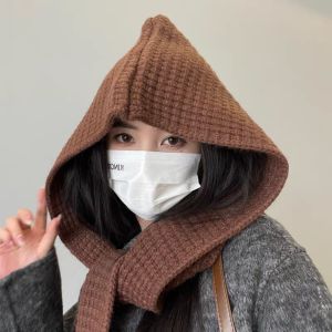 HISTO Mềm Mũ trùm đầu dệt kim Sợi acrylic Tam giác Mũ khăn choàng cổ mùa đông Mũ len Bảo vệ tai Mũ Beanie cổ áo