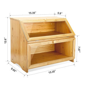 Bread Box Bamboo Bread Bin Canister for Kitchen Countertop Double Layer Food Storage Dispenser Large Capacity Bread Storage Food Keeper