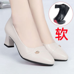 Free Shipping New High-Heeled Shoes WomenS Leather Shoes WomenS Shoes New Styles For Mothers Spring Collection Mid-Heel Elegant Design
